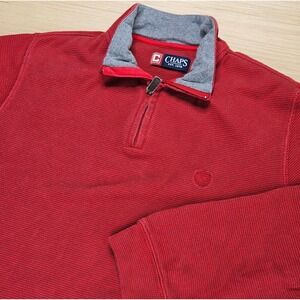 Chaps Sweater Mens M Red Pullover Crew Neck Quarter Zip Waffle‎ Knit Preppy
